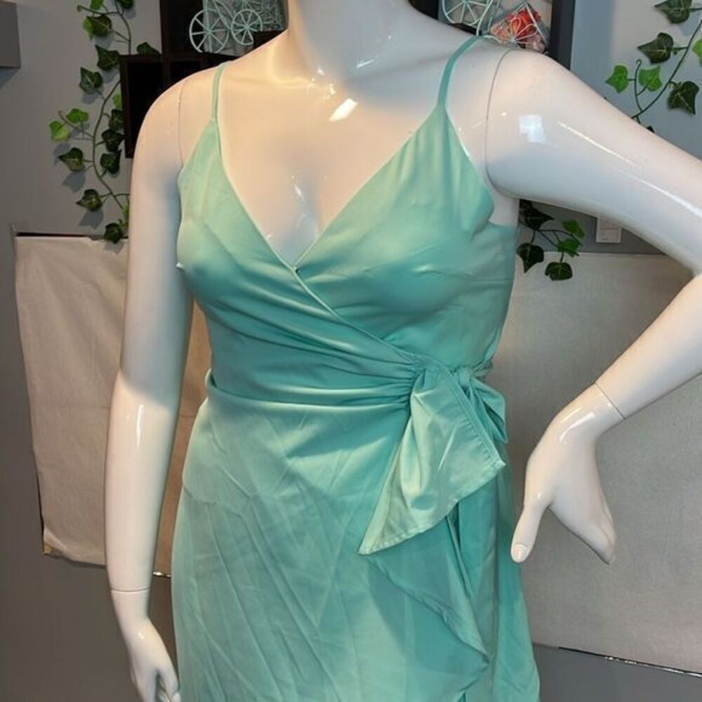 Cupshe Seaglass Overlap Neckline Asymmetrical Dress Bow V-Neck Size L RefCPS082 - Picture 8 of 10